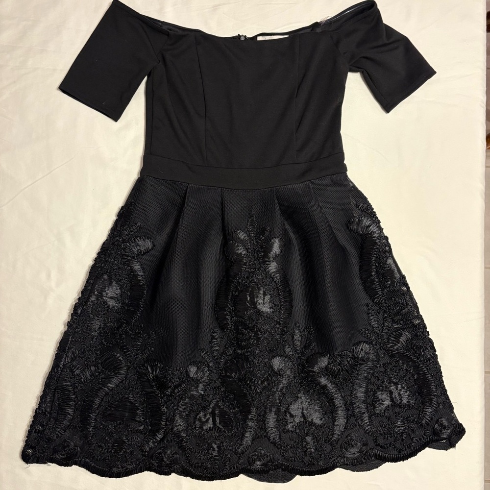 Francesca's Collections black strapless dress, structured bodice, zipper closure